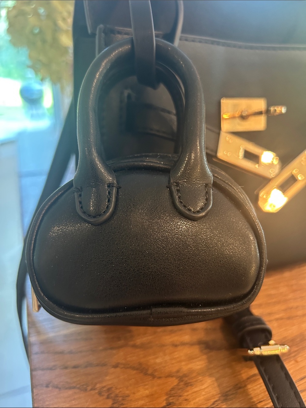 Anthropologie Black Mini Dome Top-Handle Bag charm with silver Accents